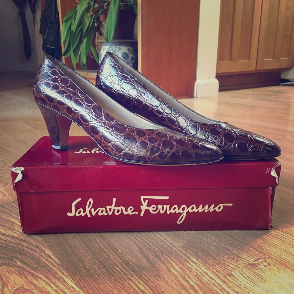 Salvatore Ferragamo Crocodile Skin Vintage Pumps